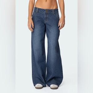 Edikted Blue Pinstripe Flare Jeans